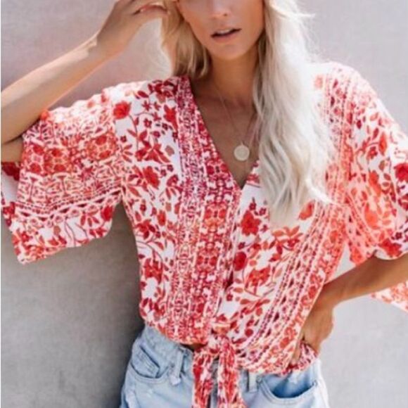 𝅺LOVESTITCH Boho Peasant Top With Bell Sleeves - Picture 1 of 8